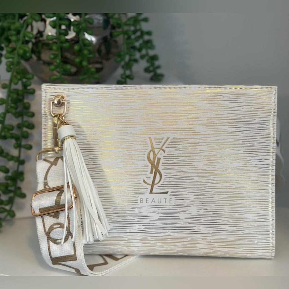 YSL Beaute Makeup Bag White and Gold New